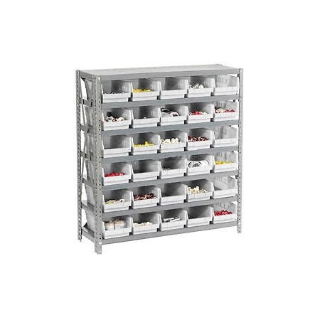 Global Industrial Steel Shelving with 30 4inH Plastic Shelf Bins Ivory, 36x18x39-7 Shelves 603435WH